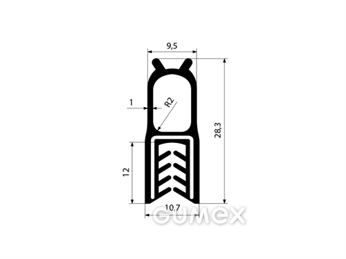 Silikonprofil U-PIRELI mit Metallverstärkung mit oberer Dichtung 3794, 75°ShA, -60°C/+200°C, schwarz, 